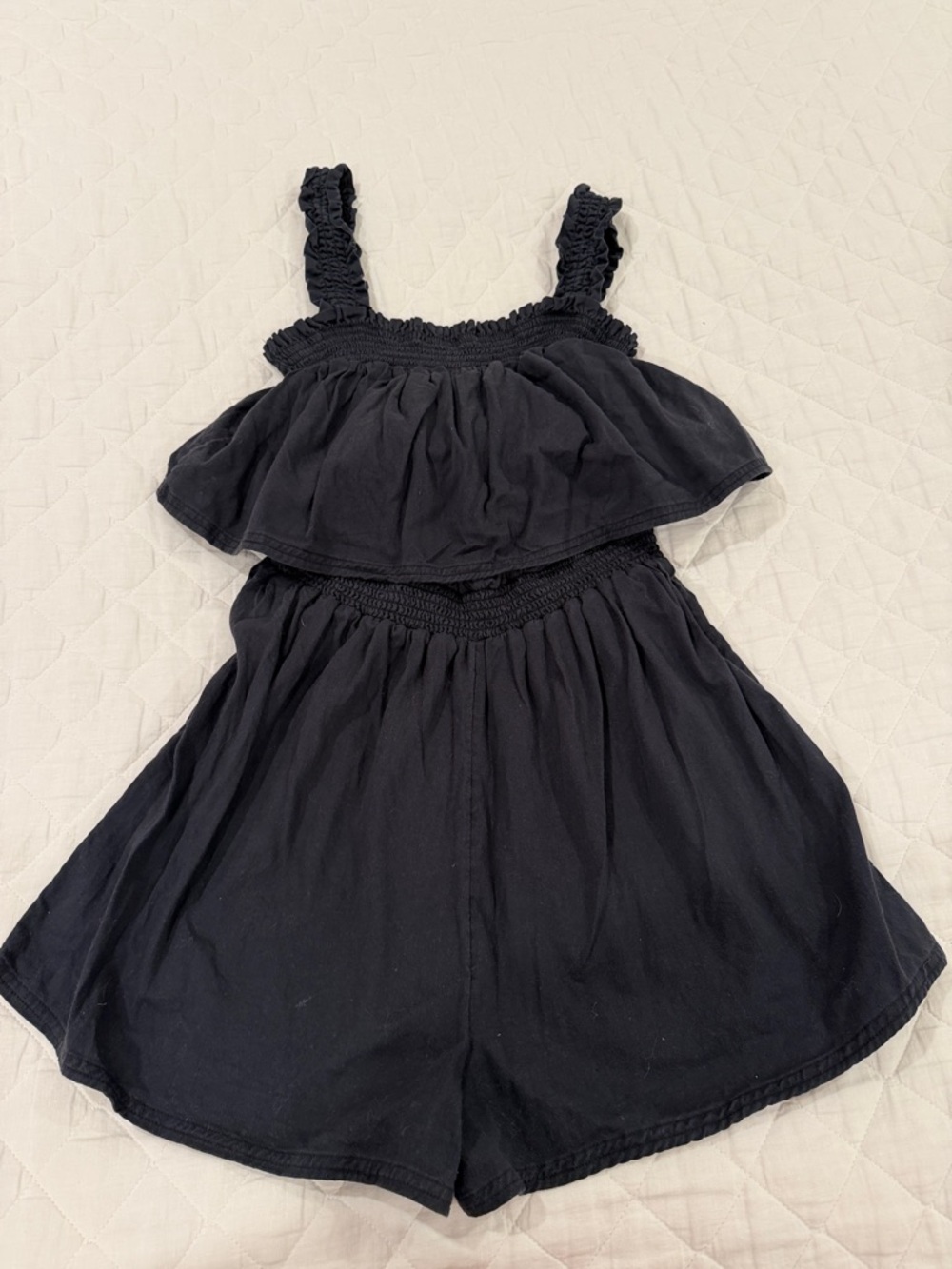 American Eagle Outfitters Black Ruffle Smocked Romper